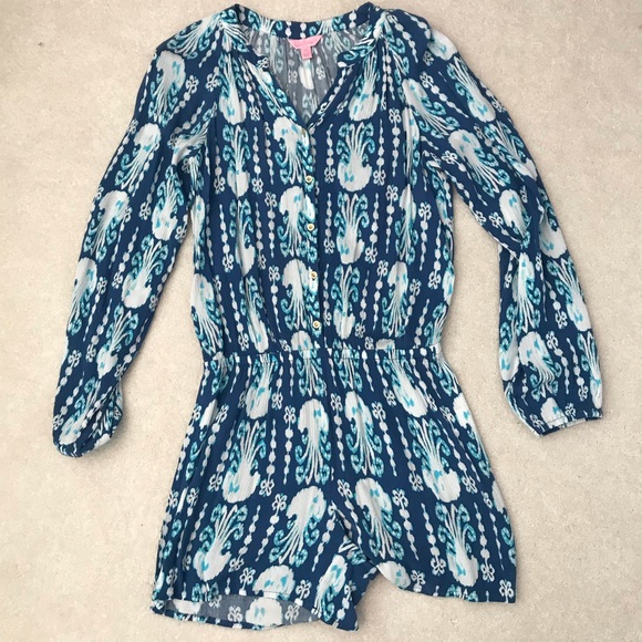 Lilly Pulitzer Elsa Romper Indigo Get In Line XS - Picture 2 of 4